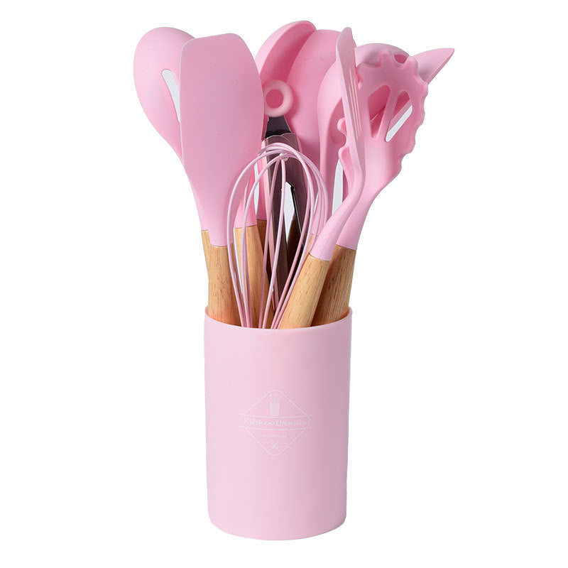 Wholesale Wooden Handle Set of 11 Kitchenware Silicone